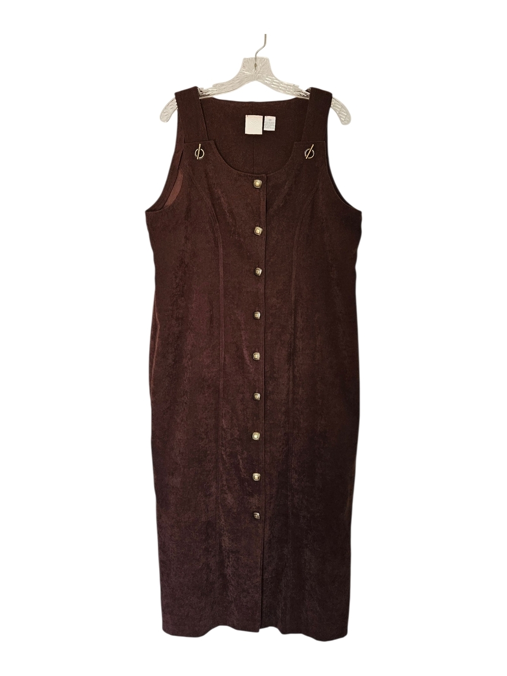 Vtg Christopher & Banks Faux Suede Maxi Dress Womens 14 Brown Classic Y2K